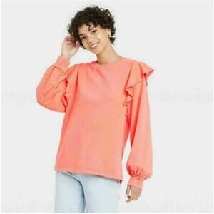 Universal Thread Women's Ruffle Long Sleeve Pullover Blouse Peach SMALL